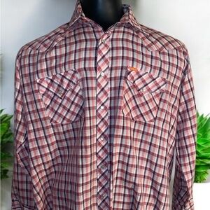 Ely Plains Pearl Snap Western Shirt Men's XL 17 / 34 Red Plaid